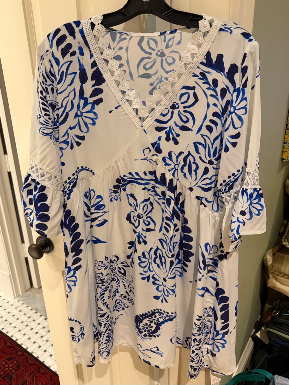 Cupshe White Midi Coverup with Blue Floral Motif